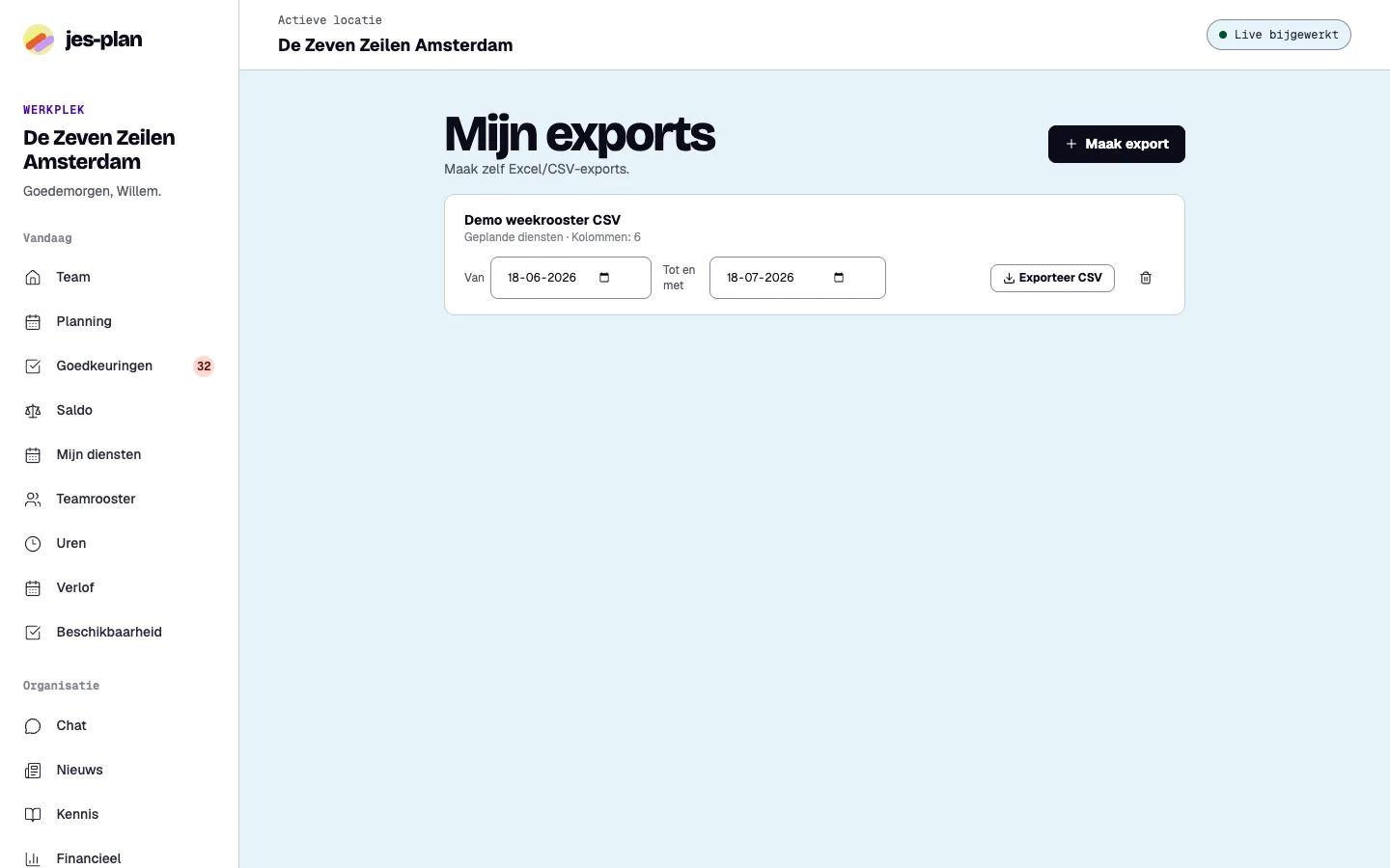 Excel-urenexport uit jes-plan, klaar om door te sturen naar de boekhouder